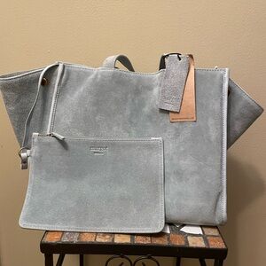 Margot New York Jamee Tote NWT Enveloped Sky Blue Suede